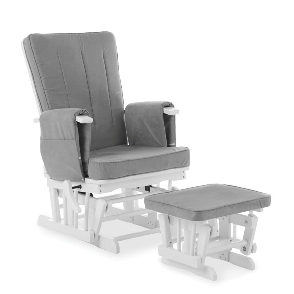 OBaby Deluxe Nursing Reclining Glider Chair & Stool Grey/White