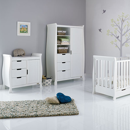 OBaby Stamford Mini Sleigh Cotbed 3-Piece Set - White