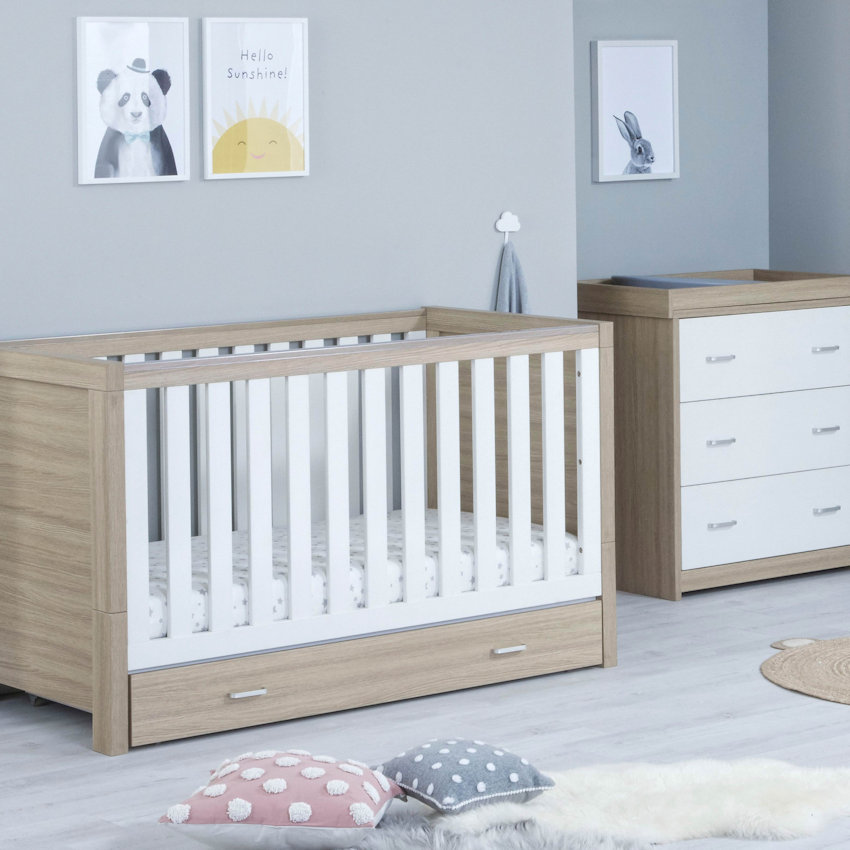 Babymore Luno 2-Piece Roomset - White Oak (With Under Drawer)