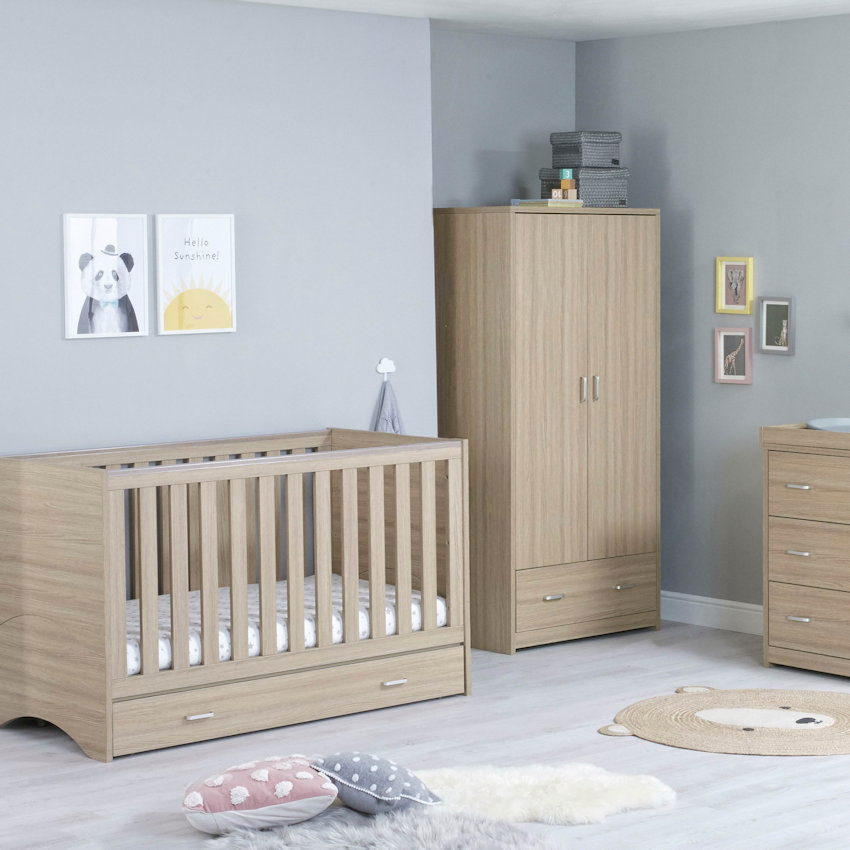 Babymore Veni 3-Piece Roomset - Oak (With Under Drawer)