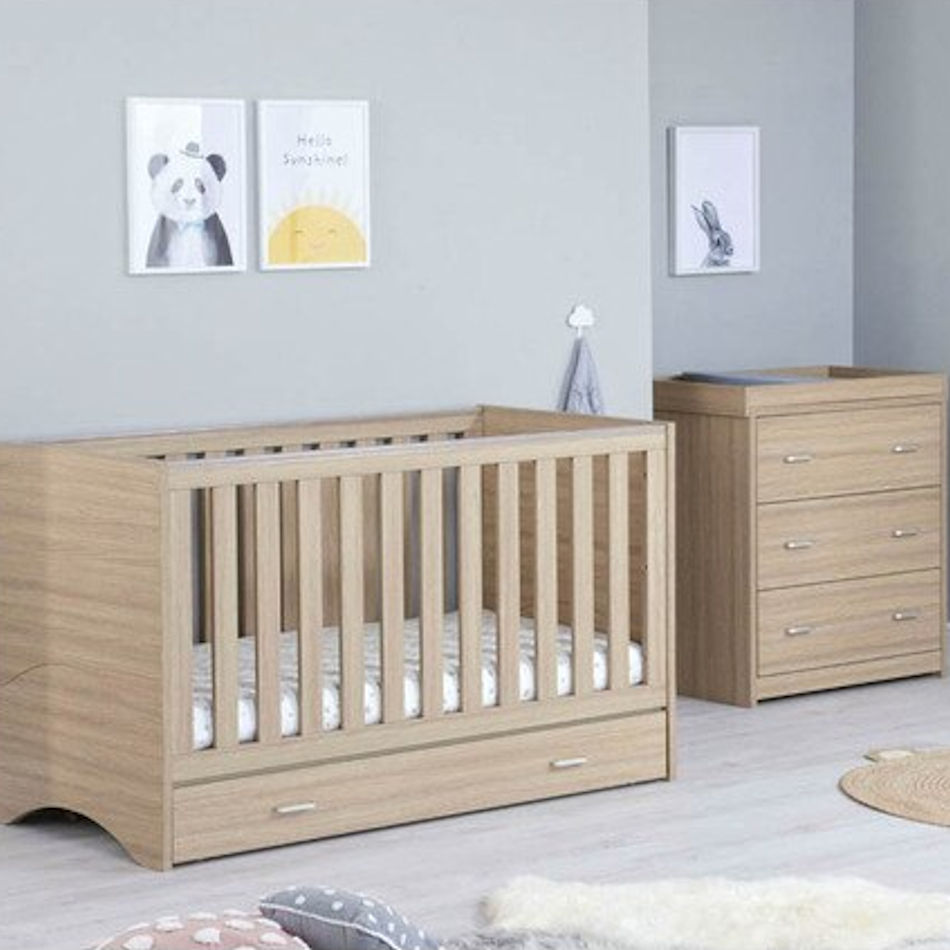 Babymore Veni 2-Piece Roomset - Oak (With Under Drawer)