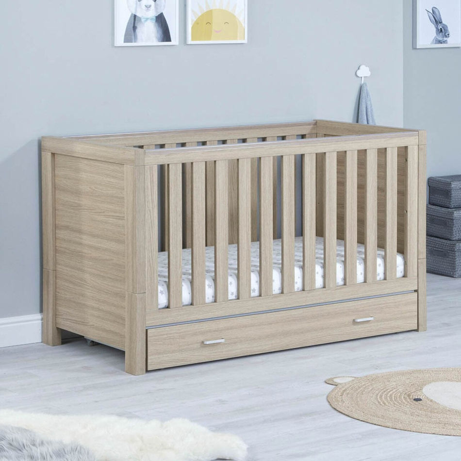 Babymore Luno Cotbed + Drawer - Oak