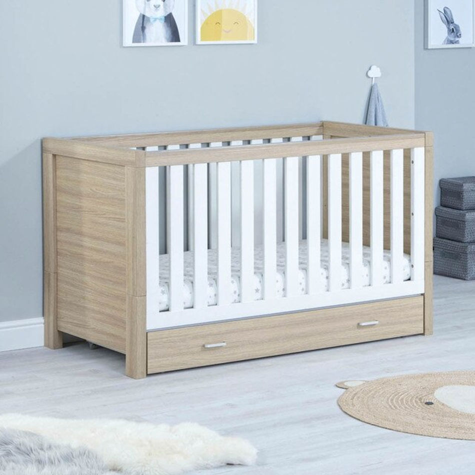 Babymore Luno Cotbed + Drawer- Oak White