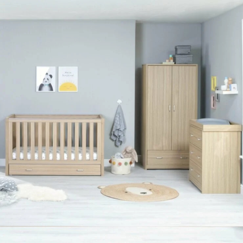 Babymore Luno 3-Piece Roomset - Oak (With Under Drawer)