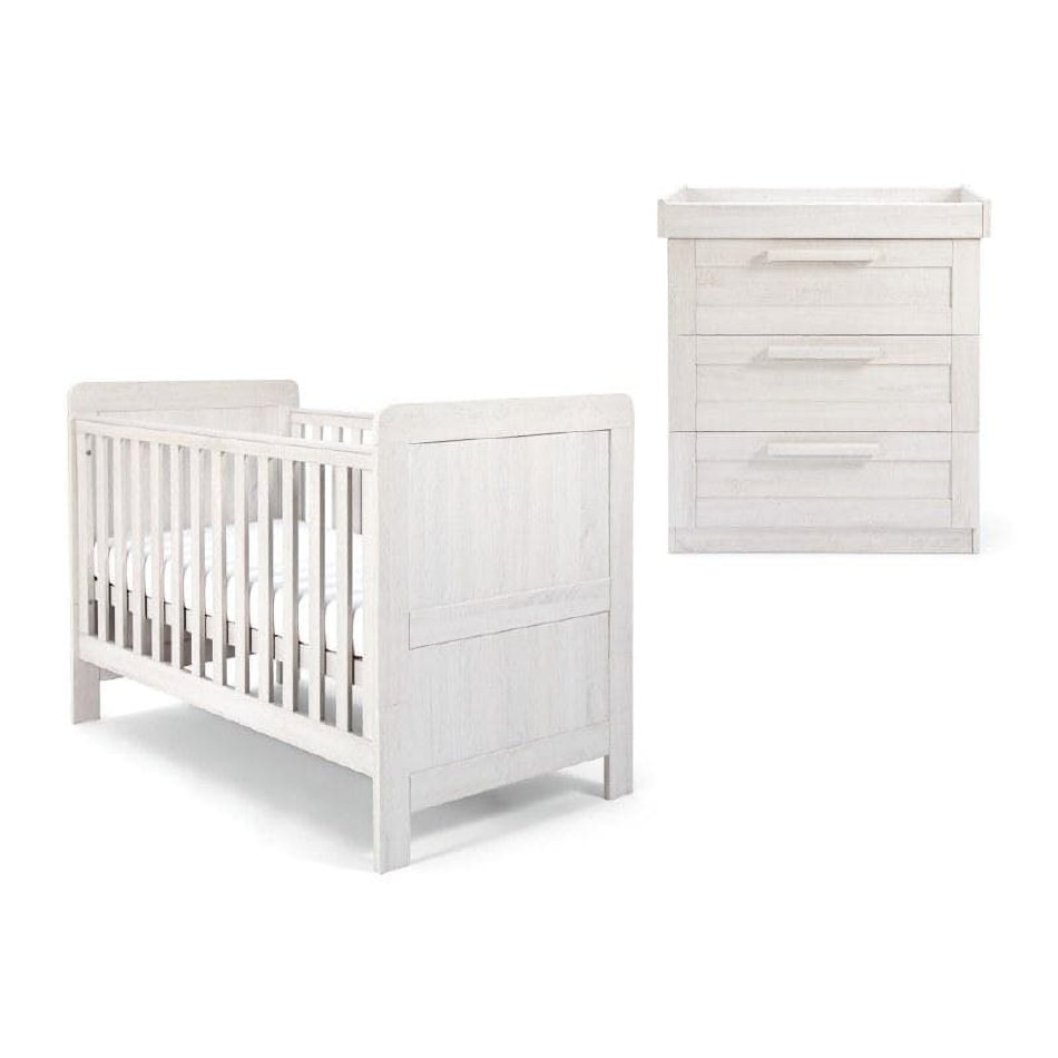 Mamas & Papas Atlas 2 Piece Small Cotbed Set with Dresser Changer - White