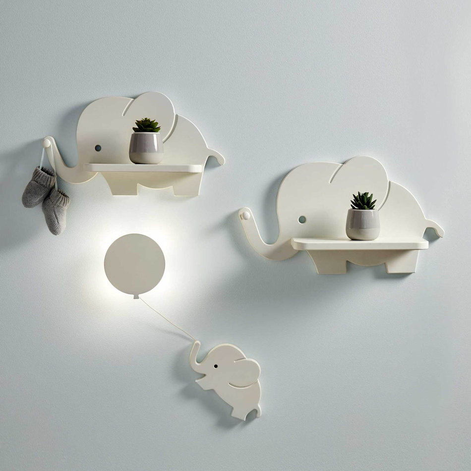 Welcome To The World Grey Elephant Shelves With Nightlight