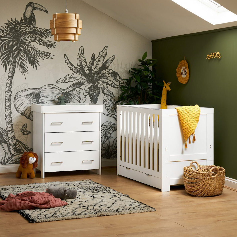 OBaby Nika Mini 2 Piece Roomset Plus Under Drawer- White Wash