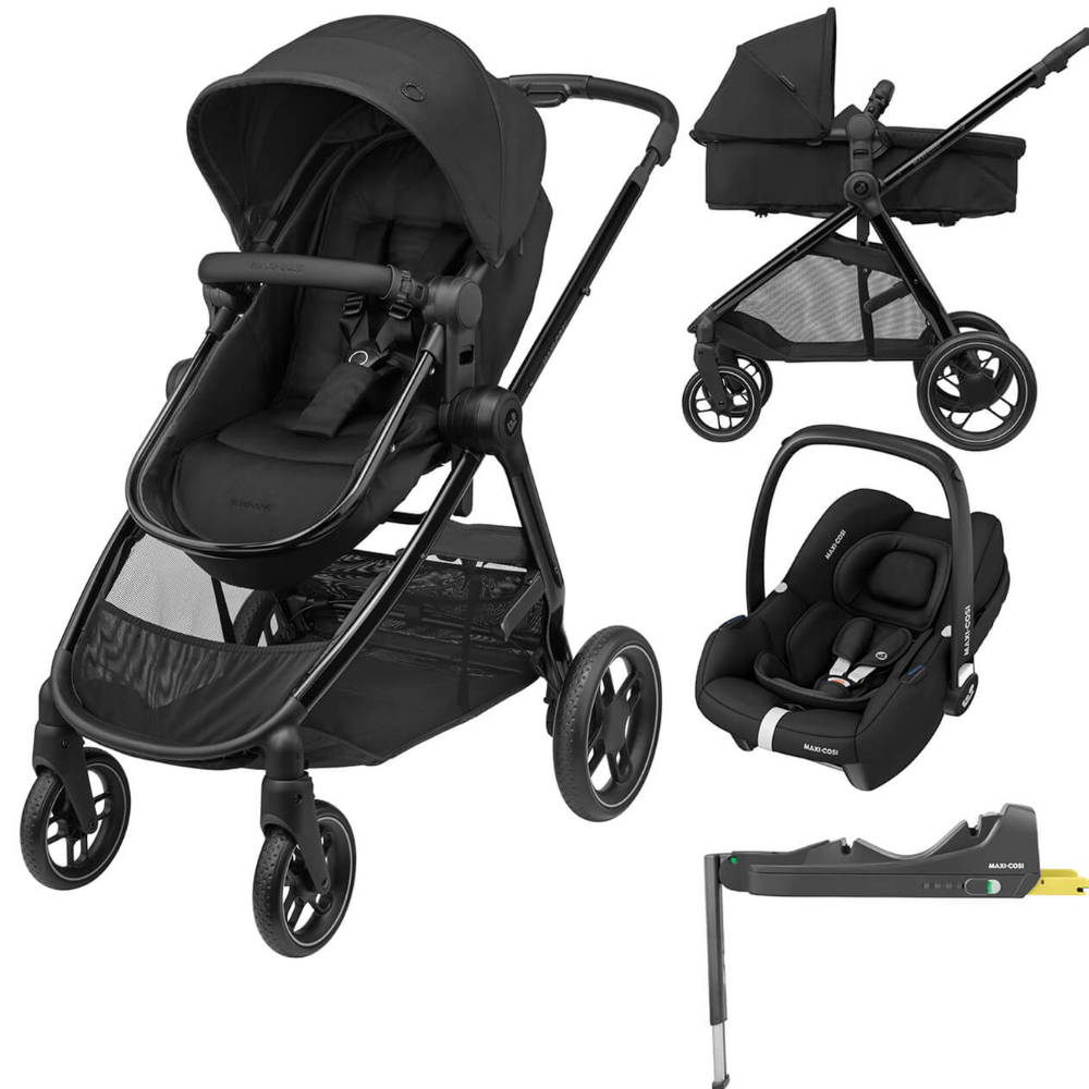 Maxi Cosi Zelia3 Luxe - Twillic Black+ Cabriofix I Size Car Seat & Isofix Base