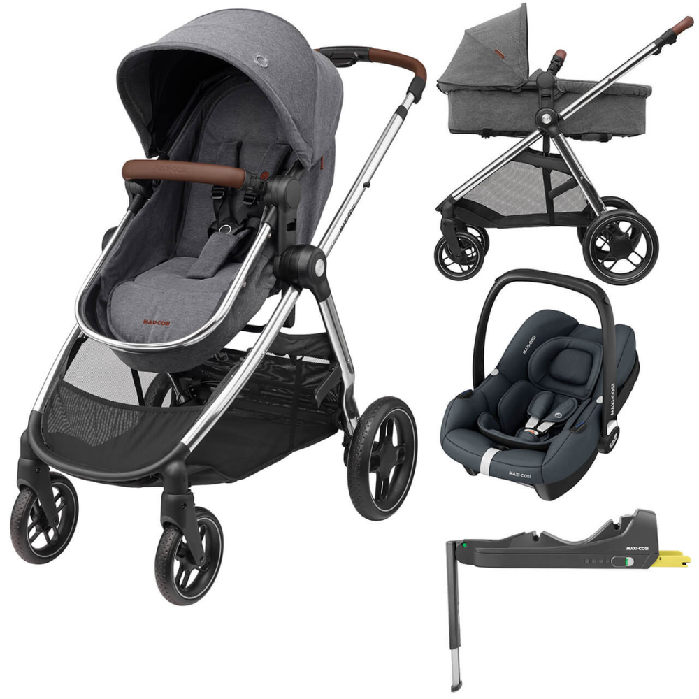 Maxi Cosi Zelia3 Luxe - Twillic Grey+ Cabriofix I Size Car Seat & Isofix Base
