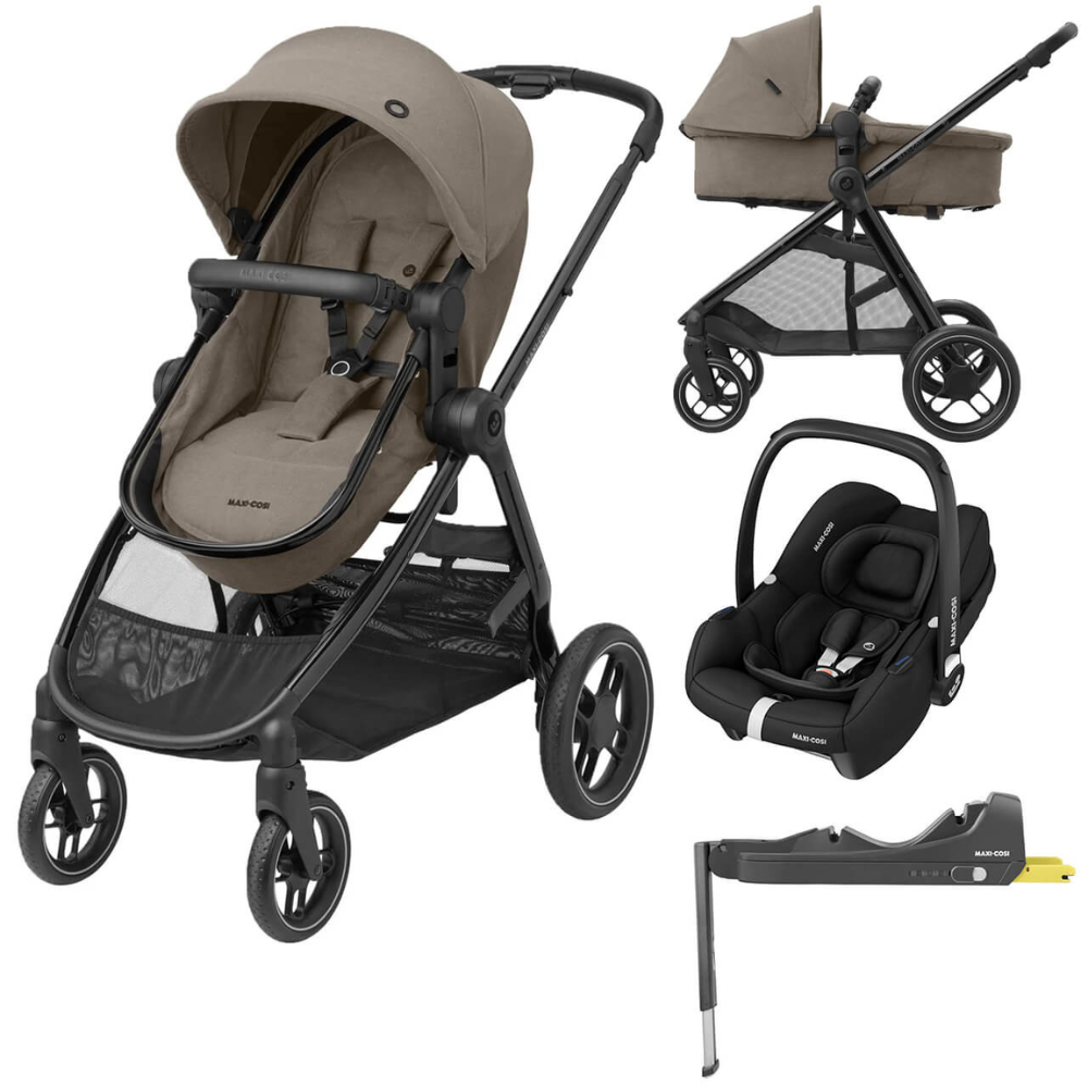 Maxi Cosi Zelia3 Luxe - Twillic Truffle+ Cabriofix I Size Car Seat & Isofix Base