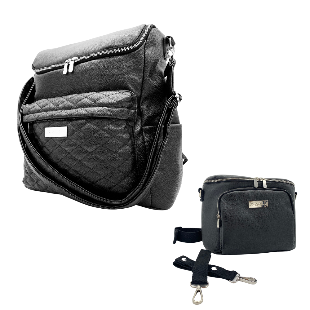 Bellaboo Mabel Vegan Leather Backpack Change Bag & Caddy Bundle - Onyx