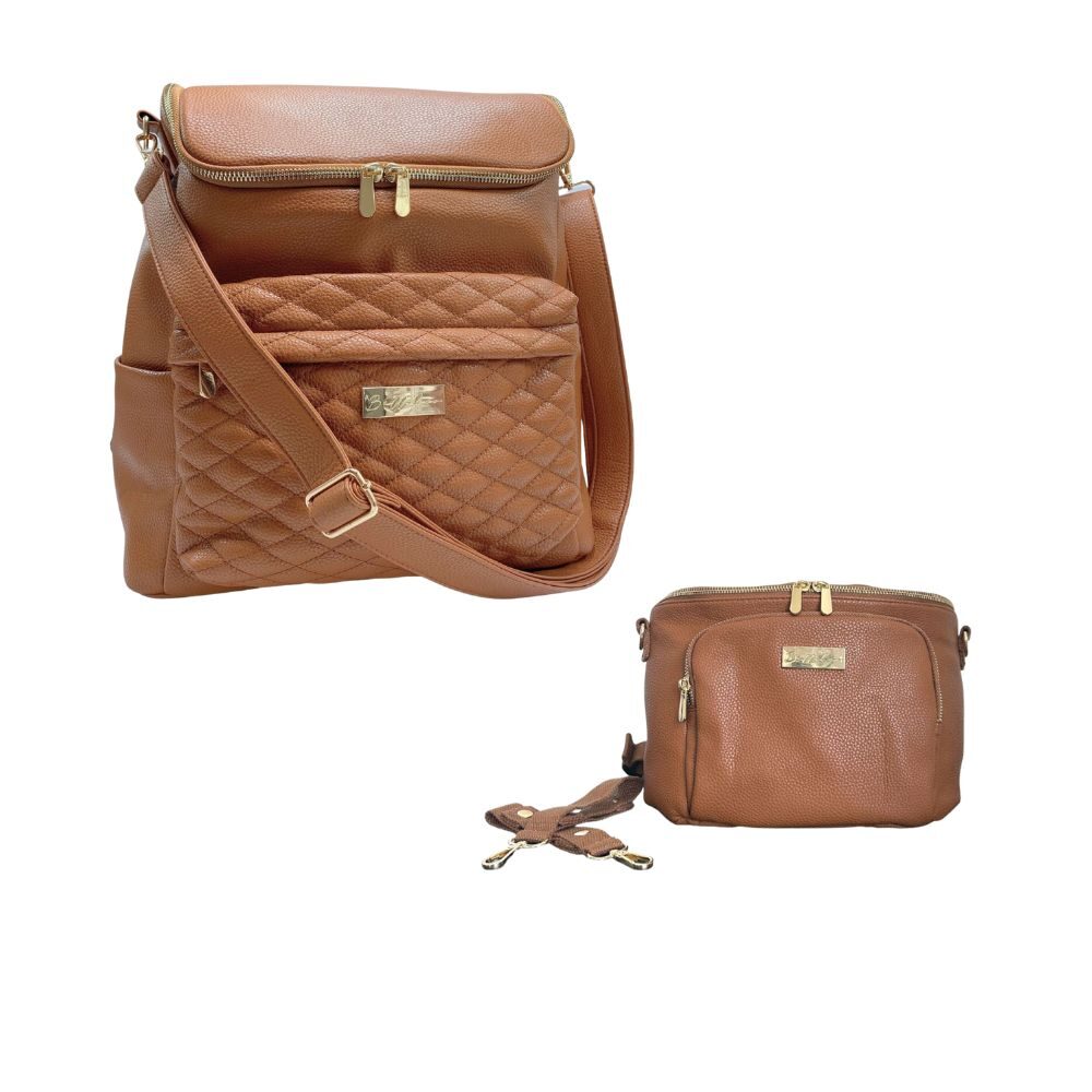 Bellaboo Mabel Vegan Leather Backpack Change Bag & Caddy Bundle - Tan