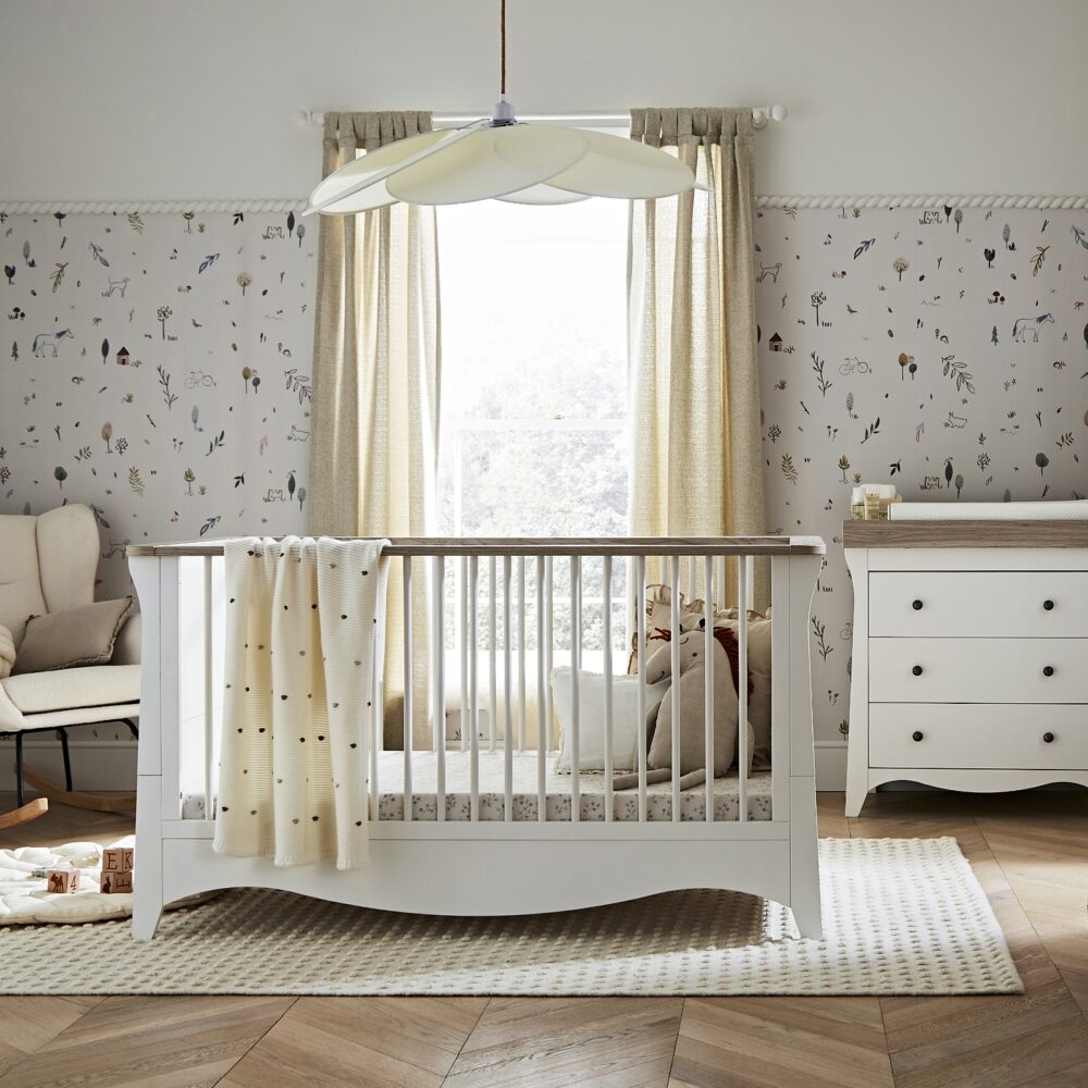 clara nursery furniture in white and ash cotbed and dresser changer with free delivery