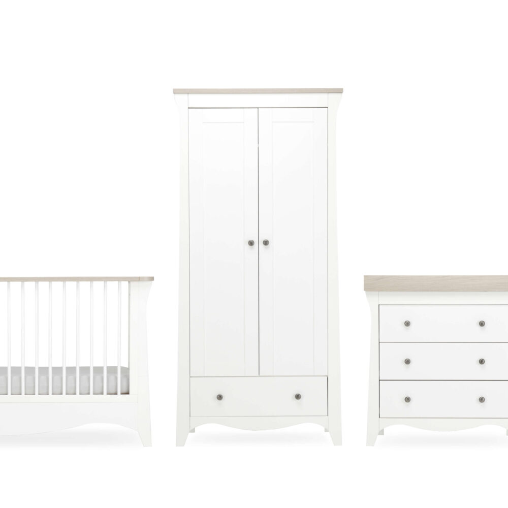 CuddleCo Clara 3-Piece Nursery Furniture with FREE Mattress - White & Ash