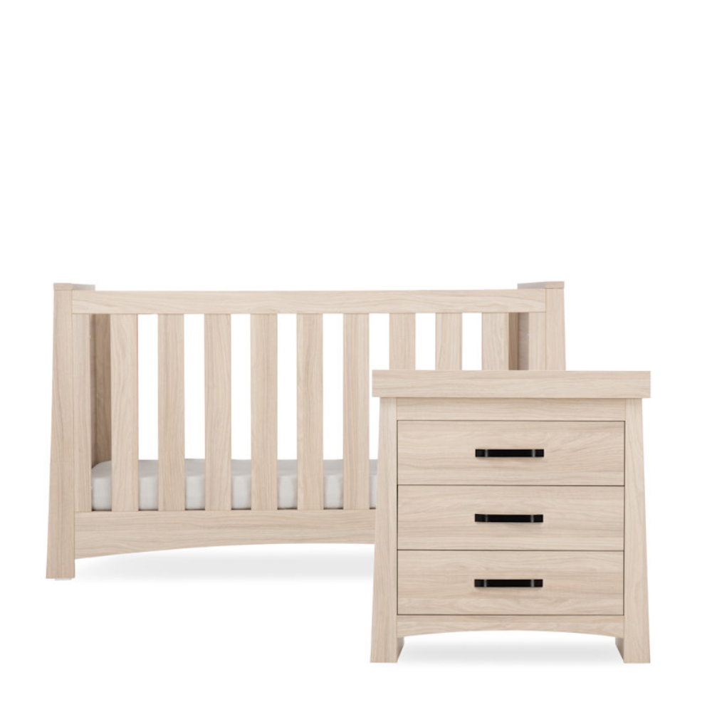 Isla 2 piece nursery set cotbed and dresser chunky light oak design