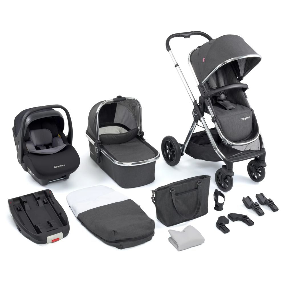 Babymore Memore Travel System with Pecan i-Size Car Seat & Base - Chrome