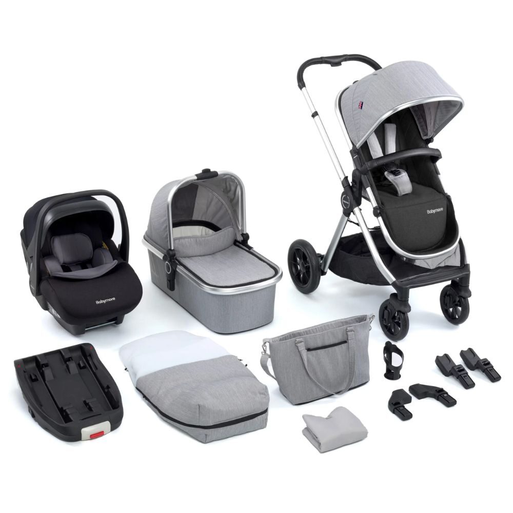 Babymore Memore Travel System with Pecan i-Size Car Seat & Base - Silver