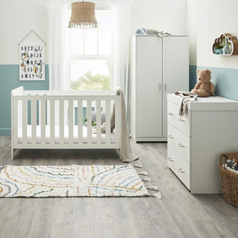 Babymore Caro 3 Piece Nursery Room Set – White Wash