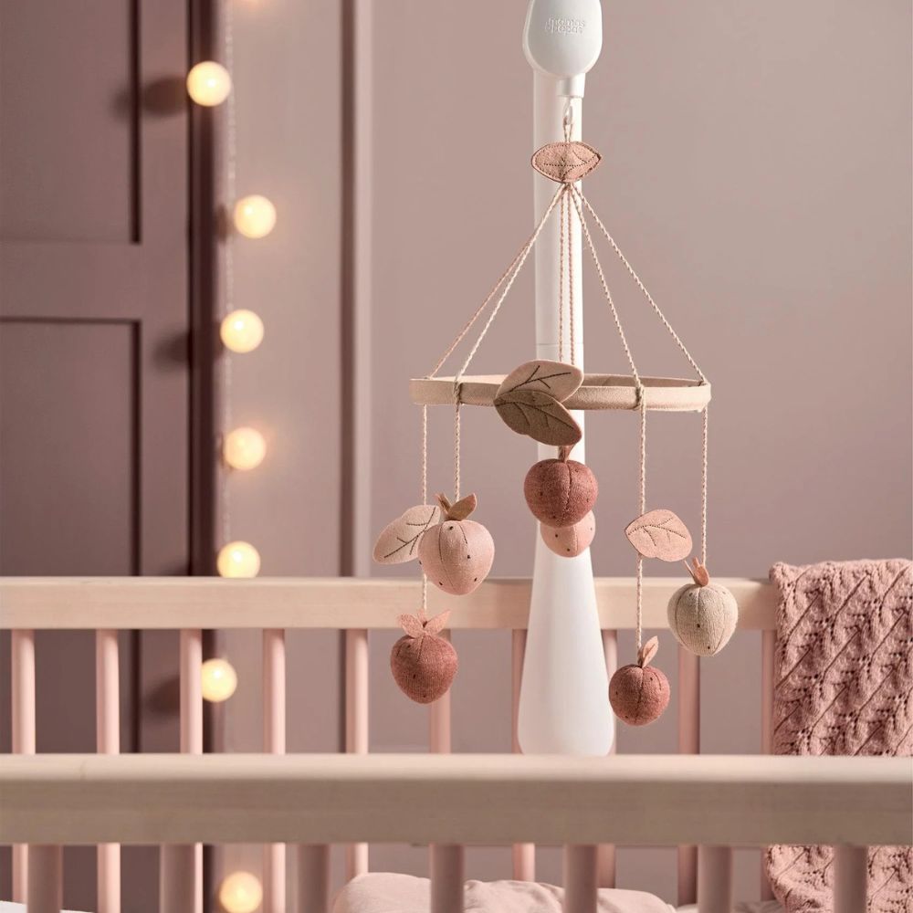 musical mobile for cot, soft pink with calming lullabies