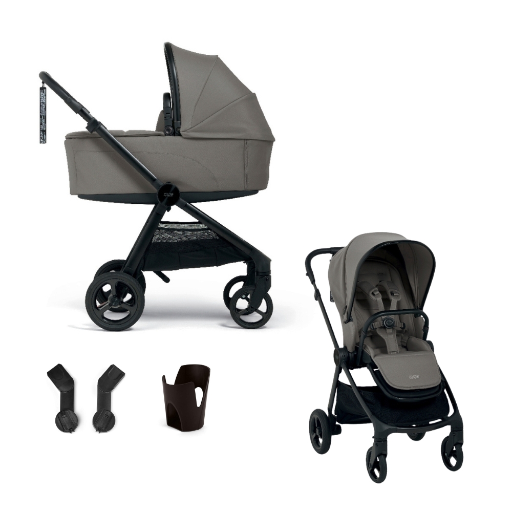 MAMAS AND PAPAS VARDO STARTER BUNDLE CARRYCOT, PUSHCHAIR, CUPHOLDER AND RAINCOVER AMD ADAPTORS STORM