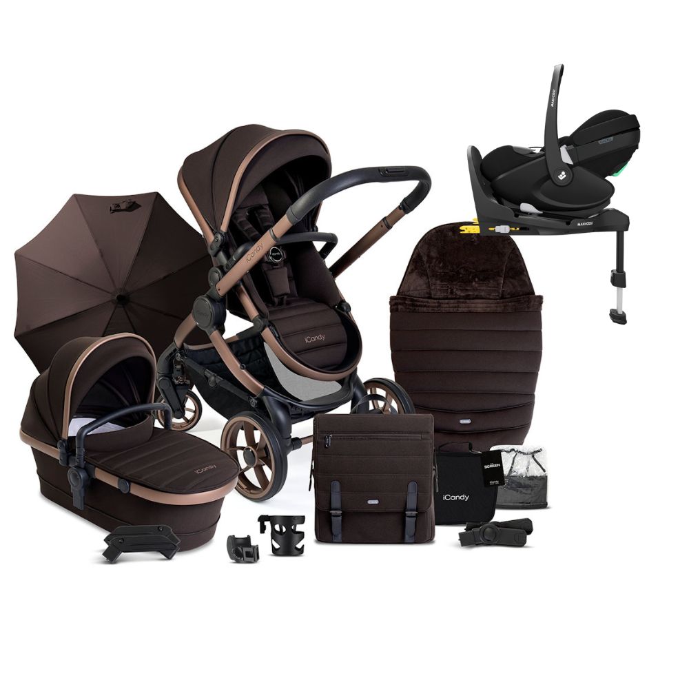 iCandy Peach 7 Complete Bundle - Pecan With Pebble 360 Pro2 & Familyfix Pro Base