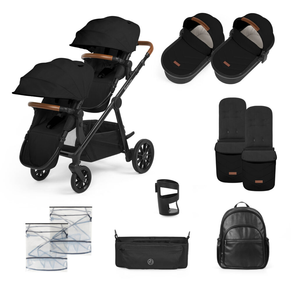 Ickle Bubba Virgo Twin Bundle In Black With 2 I Size Car Seats & Isofix Bases