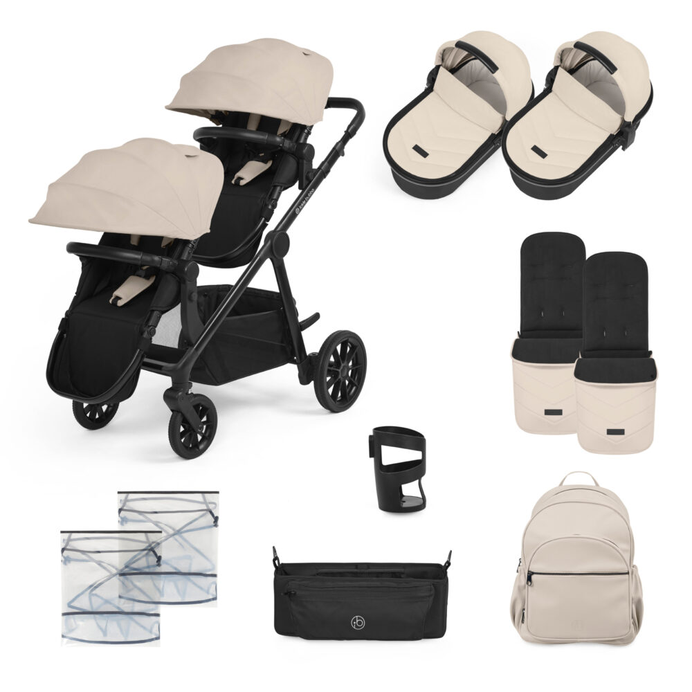 Ickle Bubba Virgo 18 Piece Twin Travel System With 2 I Size Car Seats & Isofix Bases Stone