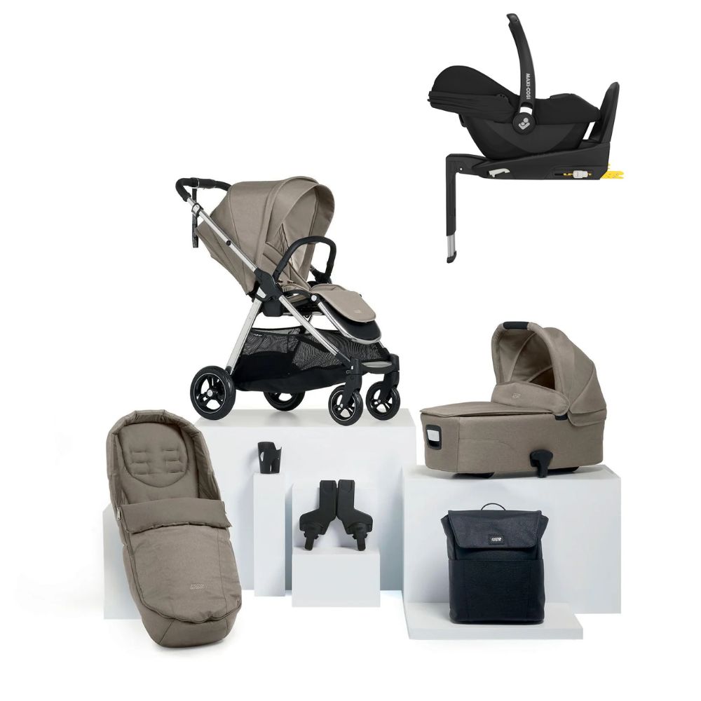 Mamas and Papas Flip XT3 Essentils Bundle fawn with cabriofix i Size car Seat & isofix Base