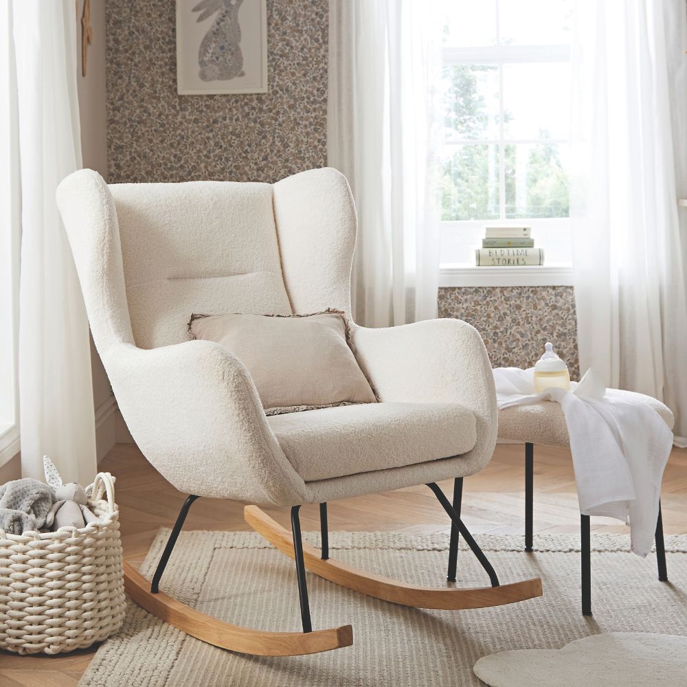 CuddleCo Marley Nursing Chair and Footstool - Teddy Off White