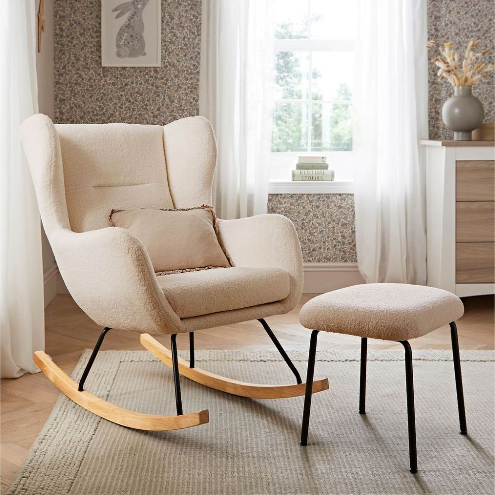 Cuddleco Marley Nursing Chair and Stool in Teddy Beige