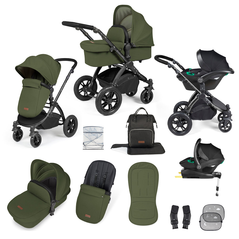 Ickle Bubba Stomp Luxe & Cirrus I Size Car Seat & Base Bundle - Black/Woodland/Black