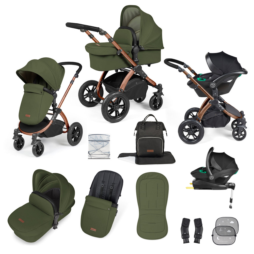 Ickle Bubba Stomp Luxe & Cirrus I Size Car Seat & Base Bundle - Bronze/Woodland/tan
