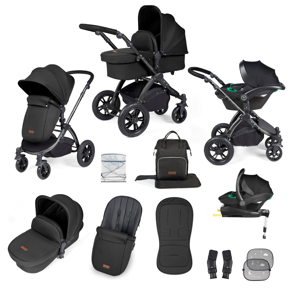 Ickle Bubba Stomp Luxe & Cirrus I Size Car Seat & Base Bundle - Black/Midnight