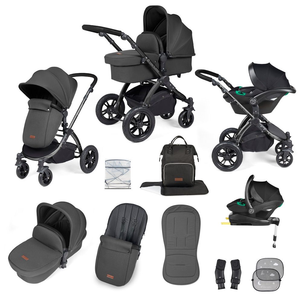 Ickle Bubba Stomp Luxe & Cirrus I Size Car Seat & Base Bundle - Black/Charcoal/Black bundle