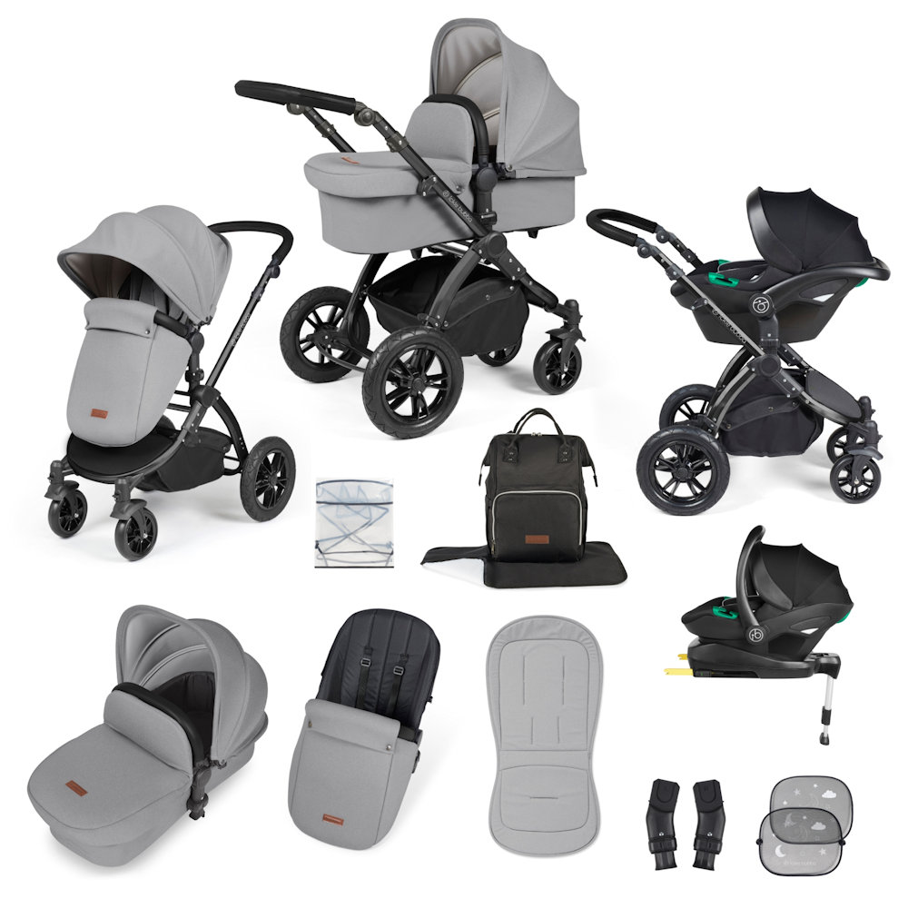Ickle Bubba Stomp Luxe & Cirrus I Size Car Seat & Base Bundle - Black/Pearl Grey/Black