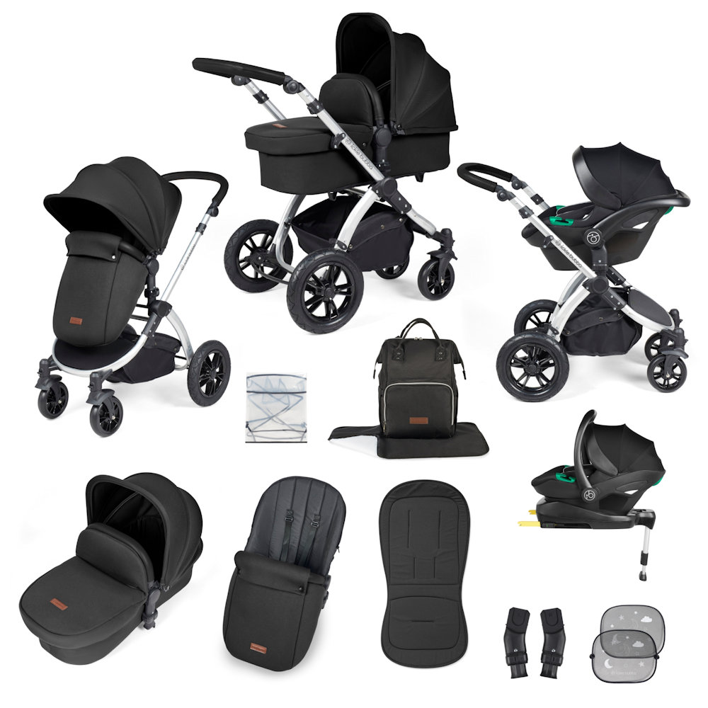 Ickle Bubba Stomp Luxe & Cirrus I Size Car Seat & Base Bundle - Silver/Midnight