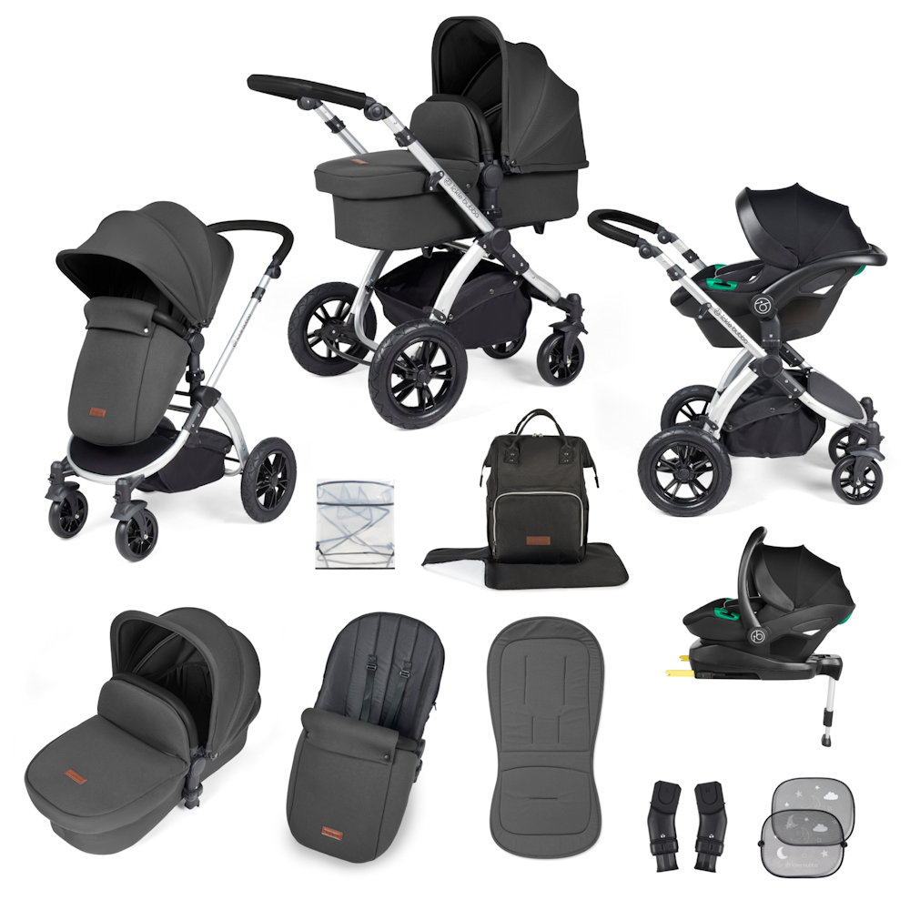 Ickle Bubba Stomp Luxe & Cirrus I Size Car Seat & Base Bundle - Silver/Charcoal/Black Bundle