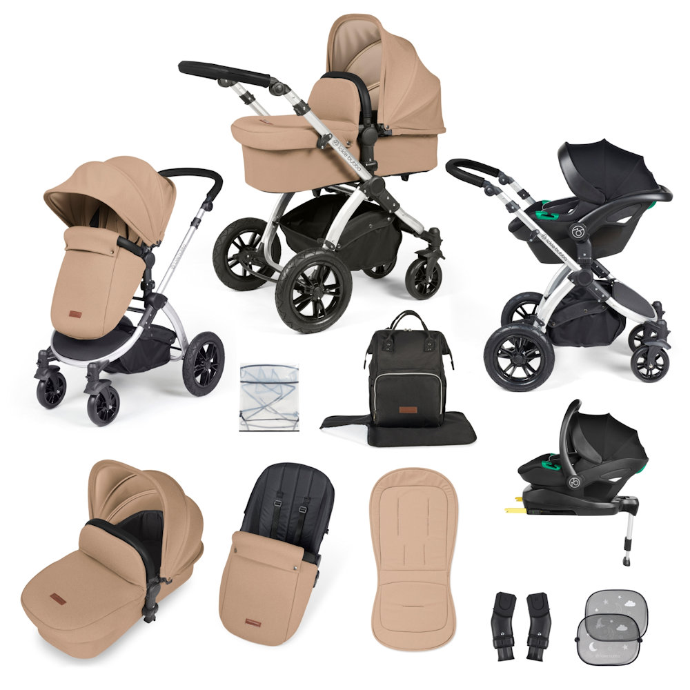 Ickle Bubba Stomp Luxe & Cirrus I Size Car Seat & Base Bundle - Silver/Desert/Black bundle