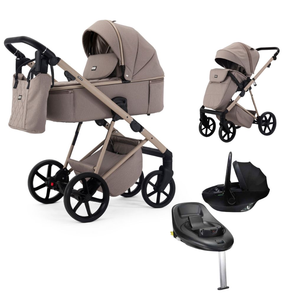 Mee-Go Milano Natura 3 In 1 + Evo Spin Car Seat & 360 Isofix Base - Cappuccino