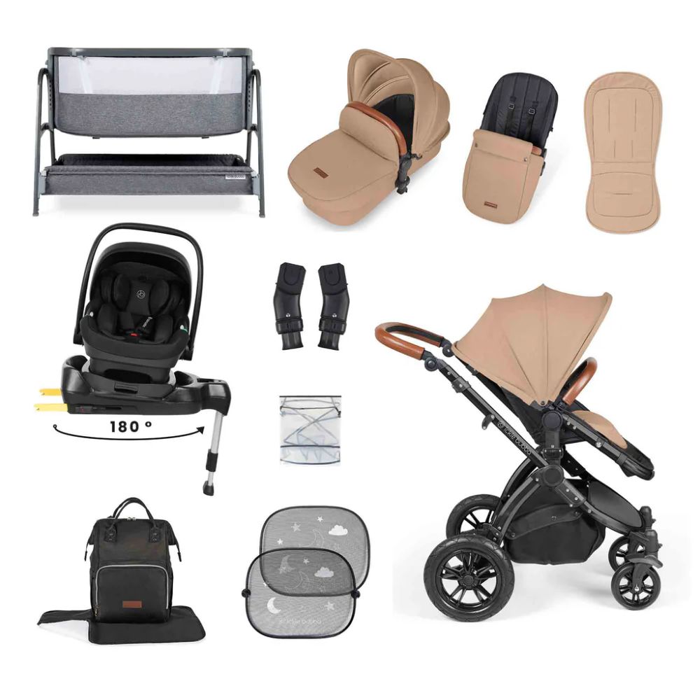 Ickle Bubba Stomp Luxe & Nimbus I Size Car Seat & SPIN Base Bundle - Black/Desert FREE Bubba & Me 2