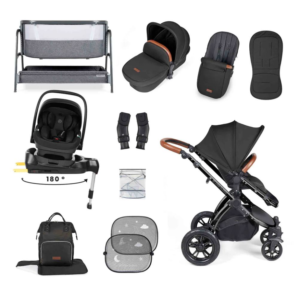 Ickle Bubba Stomp Luxe & Nimbus I Size Car Seat & SPIN Base Bundle - Black/Midnight FREE Bubba & Me