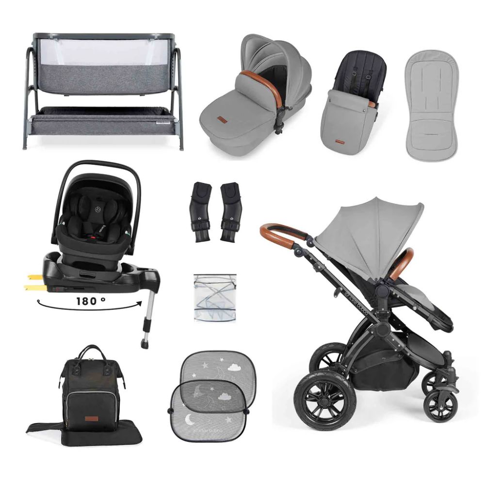 Ickle Bubba Stomp Luxe & Nimbus I Size Car Seat & SPIN Base Bundle - Black/Pearl Grey FREE Bubba & Me