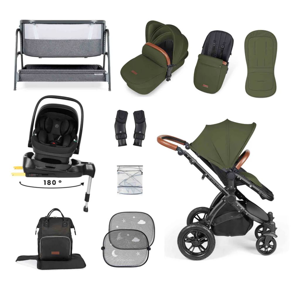 Ickle Bubba Stomp Luxe & Nimbus I Size Car Seat & SPIN Base Bundle - Black/Woodland FREE Bubba & Me