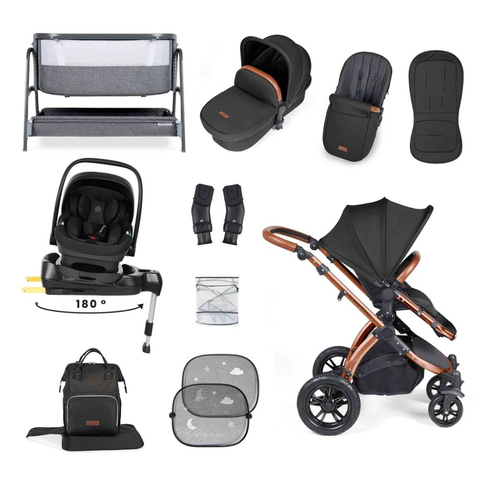 Ickle Bubba Stomp Luxe & Nimbus I Size Car Seat & SPIN Base Bundle - Bronze/Midnight FREE Bubba & Me