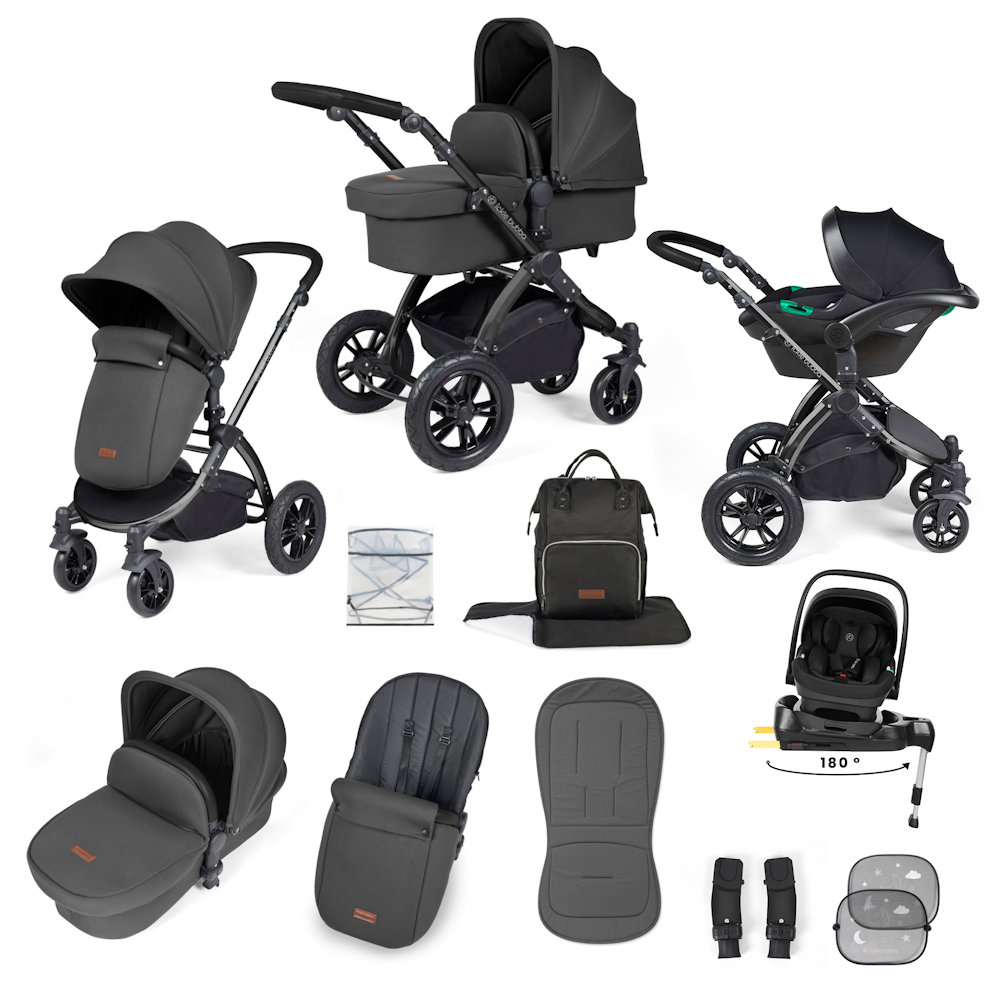 Ickle Bubba Stomp Luxe & Nimbus I Size Car Seat & SPIN Base Bundle - Black/Charcoal Grey