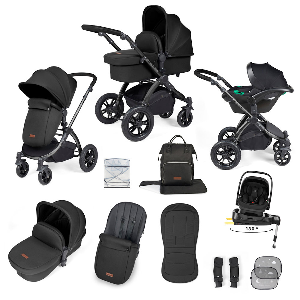 Ickle Bubba Stomp Luxe & Cirrus I Size Car Seat & Base Bundle - Black/Midnight