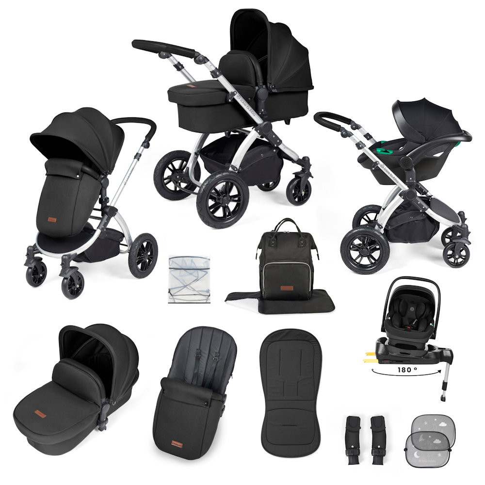 Ickle Bubba Stomp Luxe & Nimbus I Size Car Seat & SPIN Base Bundle - Silver/Midnight