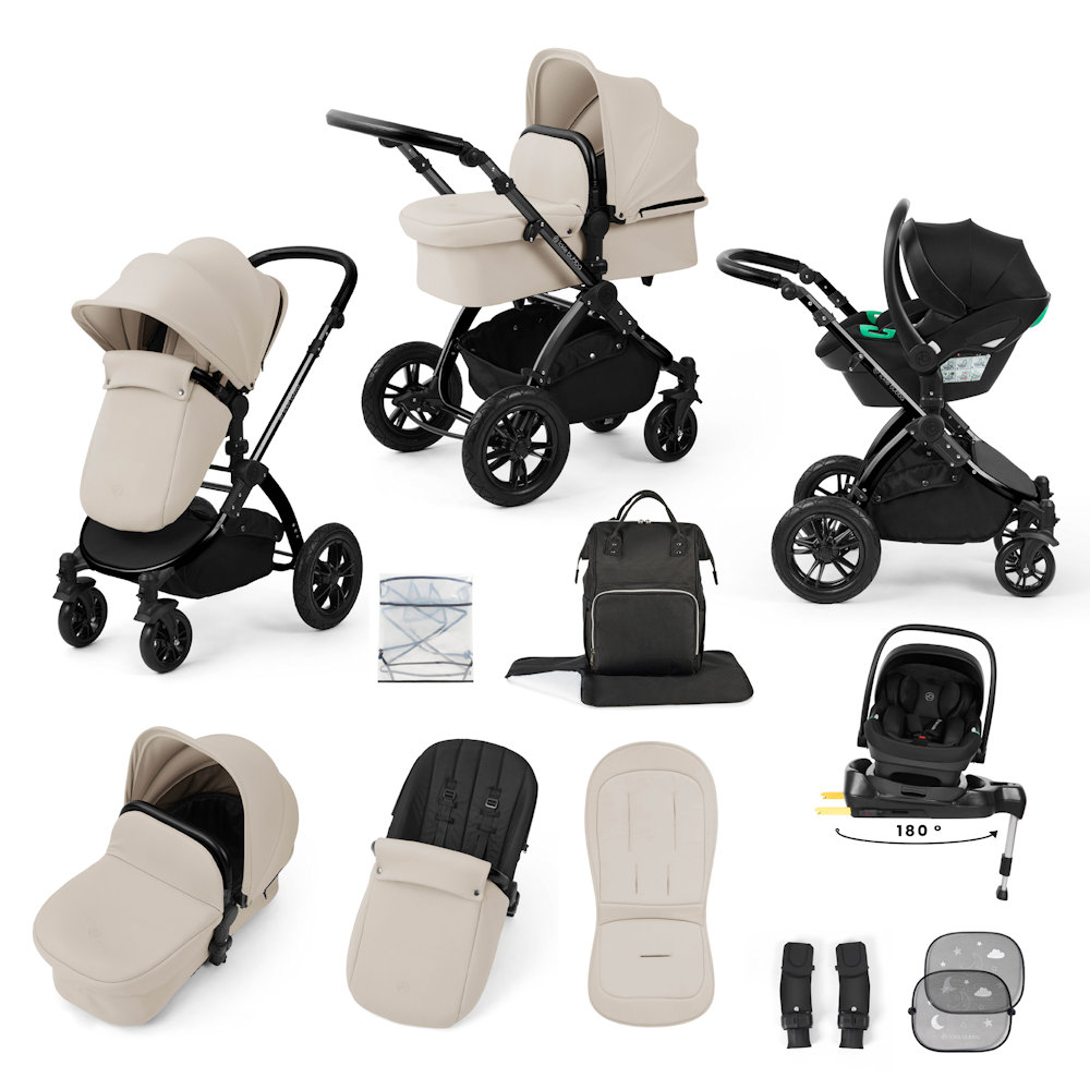 Ickle Bubba Stomp Luxe & Nimbus I Size Car Seat & SPIN Base Bundle - Black/Stone