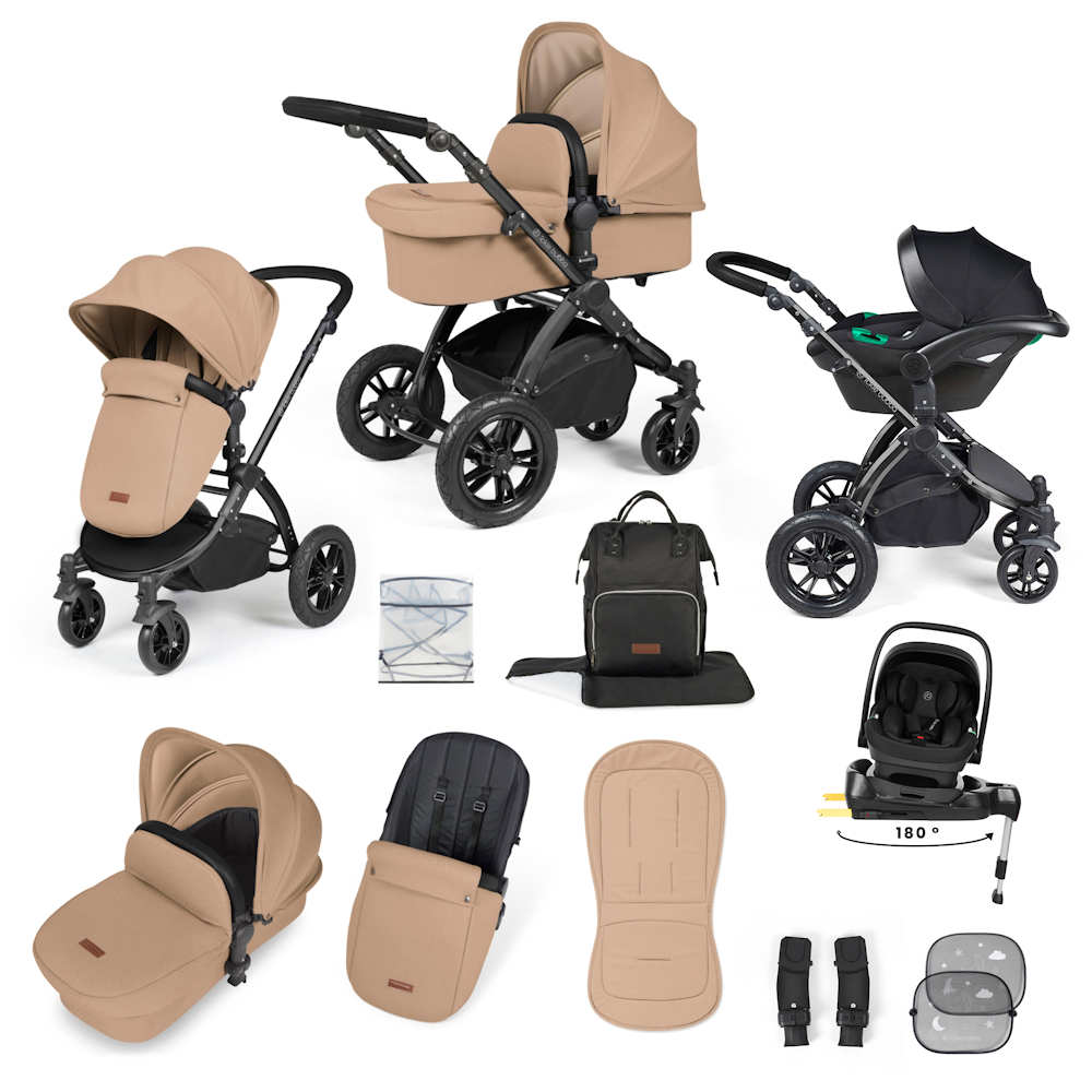 Ickle Bubba Stomp Luxe & Nimbus I Size Car Seat & SPIN Base Bundle - Black/Desert