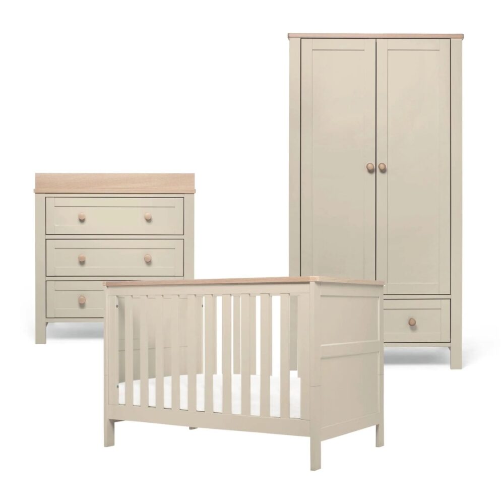 Mamas & Papas Wedmore 3 Piece Small Cotbed Range with Dresser Changer & Wardrobe - Cashmere